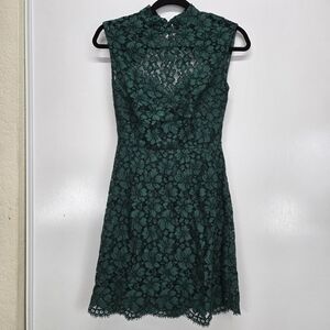 Sandro Paris Womens Sz 2 Green Floral Lace Dress Lined Open Back Party Cocktail